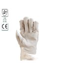 150, Szürke marhahasíték bőr rakodókesztyű tenyérbéléssel fehér vászon kézhát 150/2