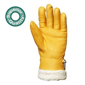   2487-91 BŐR munkavédelmi KESZTYŰ, TÉLI, ISLANDE, SÁRGA SZÍNMARHA/SZŐRMEBÉLÉS 32CM