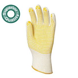   4360-65 KÖTÖTT DUPLASZÁLAS PAMUT munkavédelmi KESZTYŰ, SÁRGA PETTYES TENYÉRREL