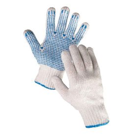   PLOVER Poliészter/pamut keverékből, varratmentes kötött munkavédelmi kesztyű PVC-vel pontozott tenyérrel és ujjakkal.