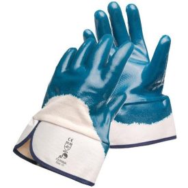   FERINA Nitrilbe félig mártott varrott pamut munkavédelmi kesztyű, csúszásgátolt tenyérrész, széles mandzsetta