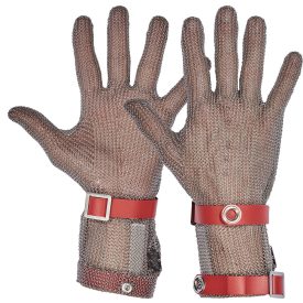   BÁTMETALL 171320 Maximális vágás elleni védelmet nyújtó, mindkét kézen hordható, rozsdamentes acélgyűrűkből készült munkavédelmi kesztyű összehúzó textilpánttal, alkarvédővel és 8 cm széles mandzsettával.