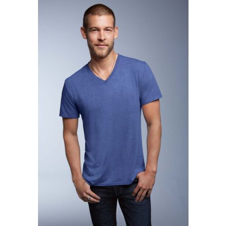 ANVIL (AN6752) nyári rövid ujjú férfi póló fésült pamut/poliészter pamut V nyakú oldalvarrott, Fésült Pamut