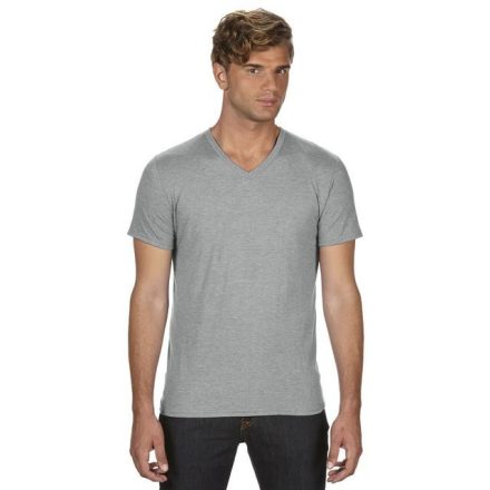 an6752hgr-xs, ANVIL (AN6752) nyári rövid ujjú férfi póló fésült pamut/poliészter pamut V nyakú