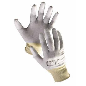   TEREL Kötött, varratmentes, antisztatikus nylon munkavédelmi kesztyű integrált szénszállal, poliuretán bevonatú ujjhegyekkel és rugalmas mandzsettával.