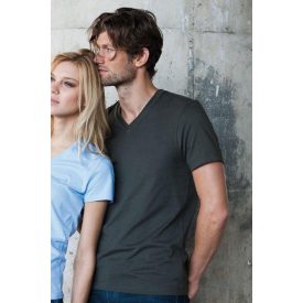   KARIBAN MEN'S SHORT SLEEVE (KA357) nyári rövid ujjú férfi póló V nyakú oldalvarrott testhez álló, 100% Pamut